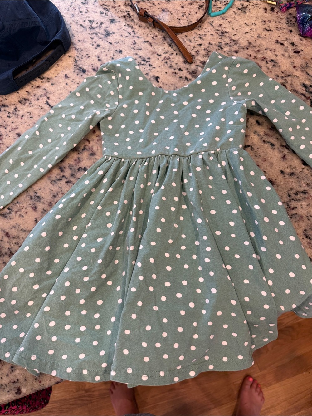Girls' Sage Green Polka Dot Long-Sleeve Dress by